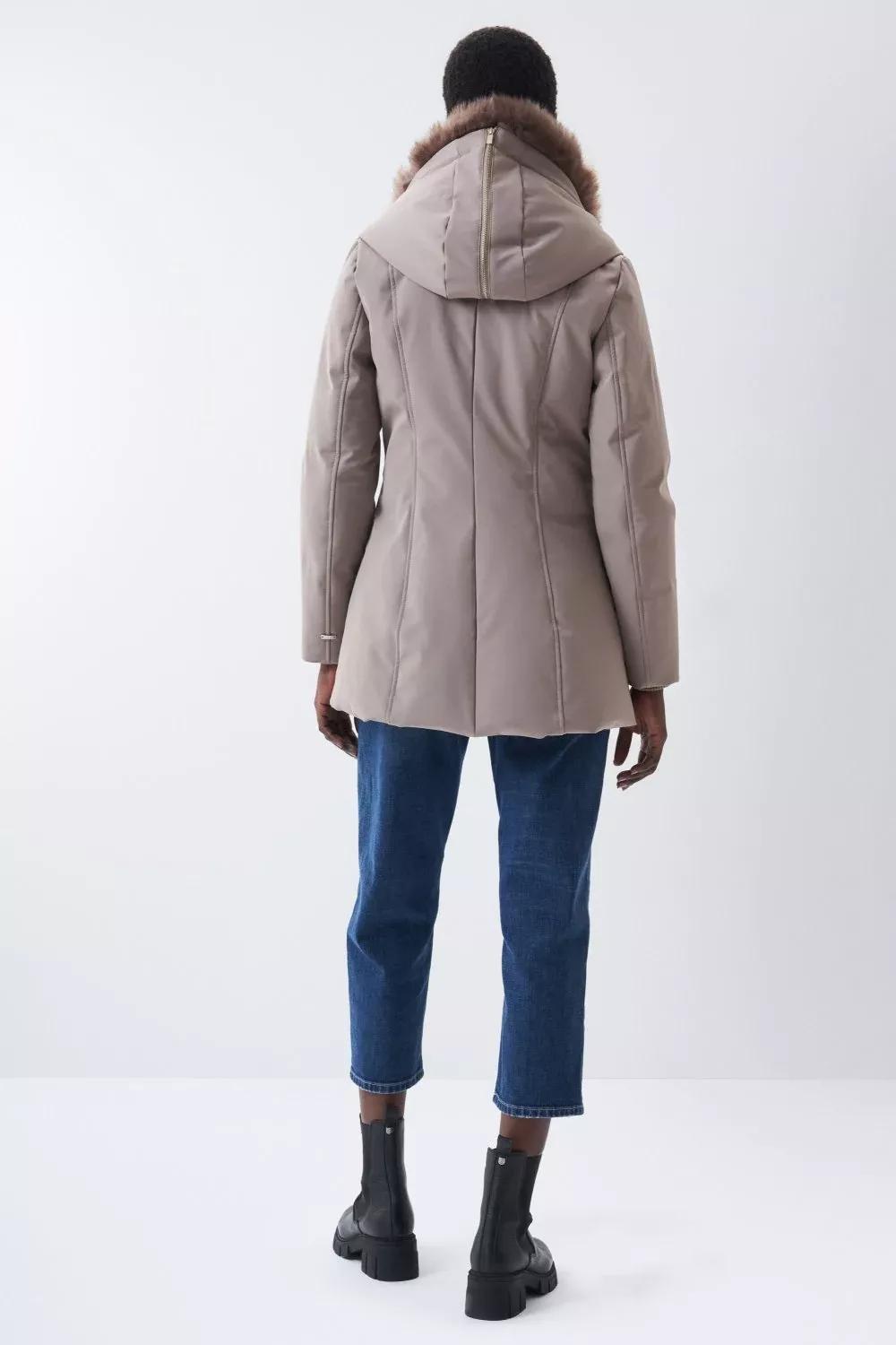 Beige Hooded Outdoor Overcoat, Camel, large image number 2