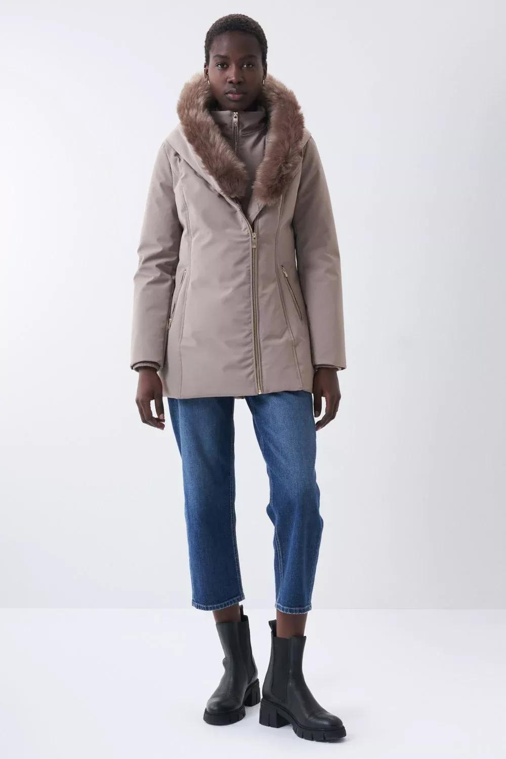 Beige Hooded Outdoor Overcoat, Camel, large image number 3