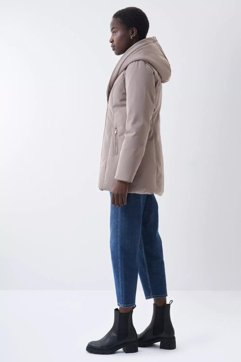 Beige Hooded Outdoor Overcoat, Camel, large image number 4