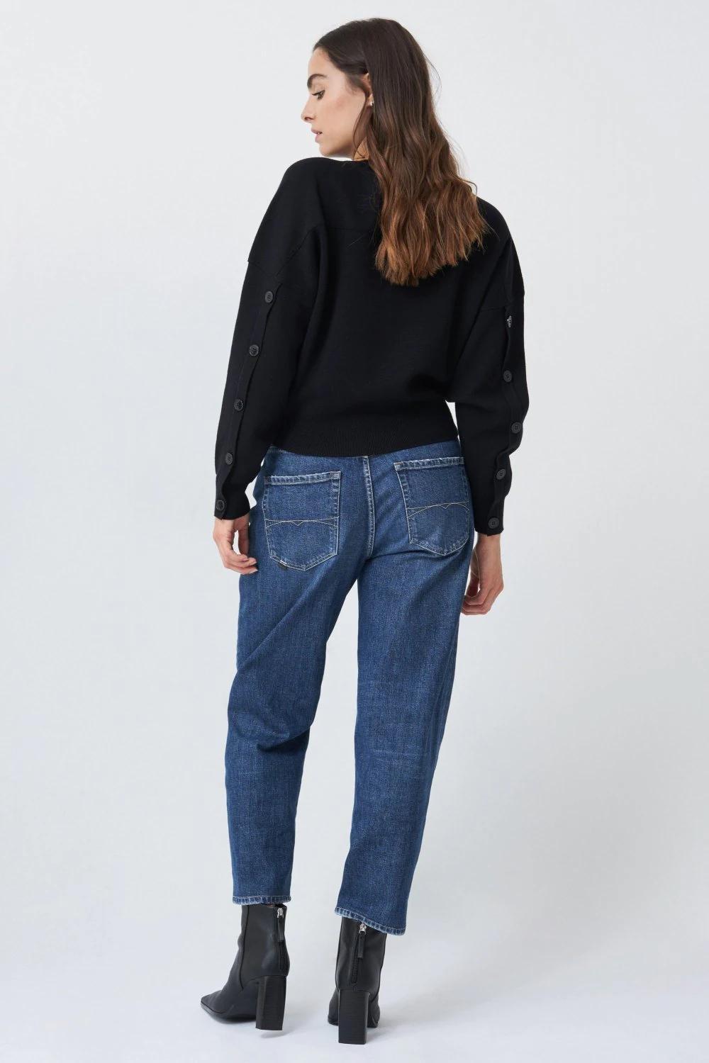 Black Buttoned Sleeves Knitted Sweater, , large image number 1