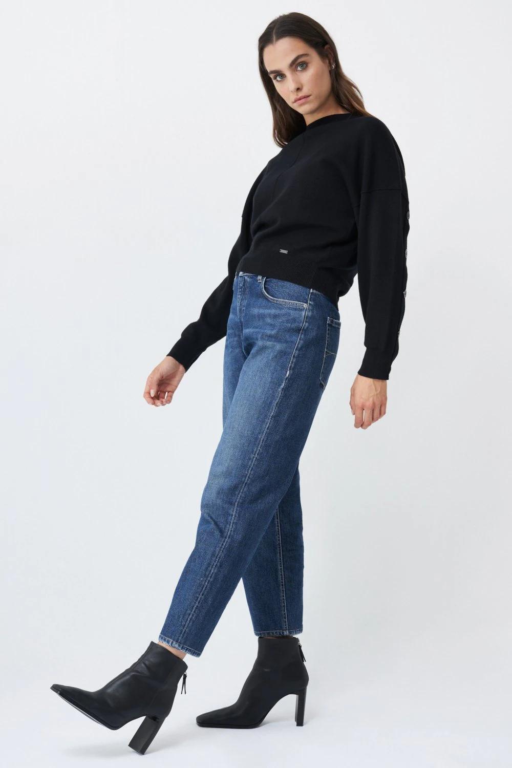 Black Buttoned Sleeves Knitted Sweater, , large image number 4