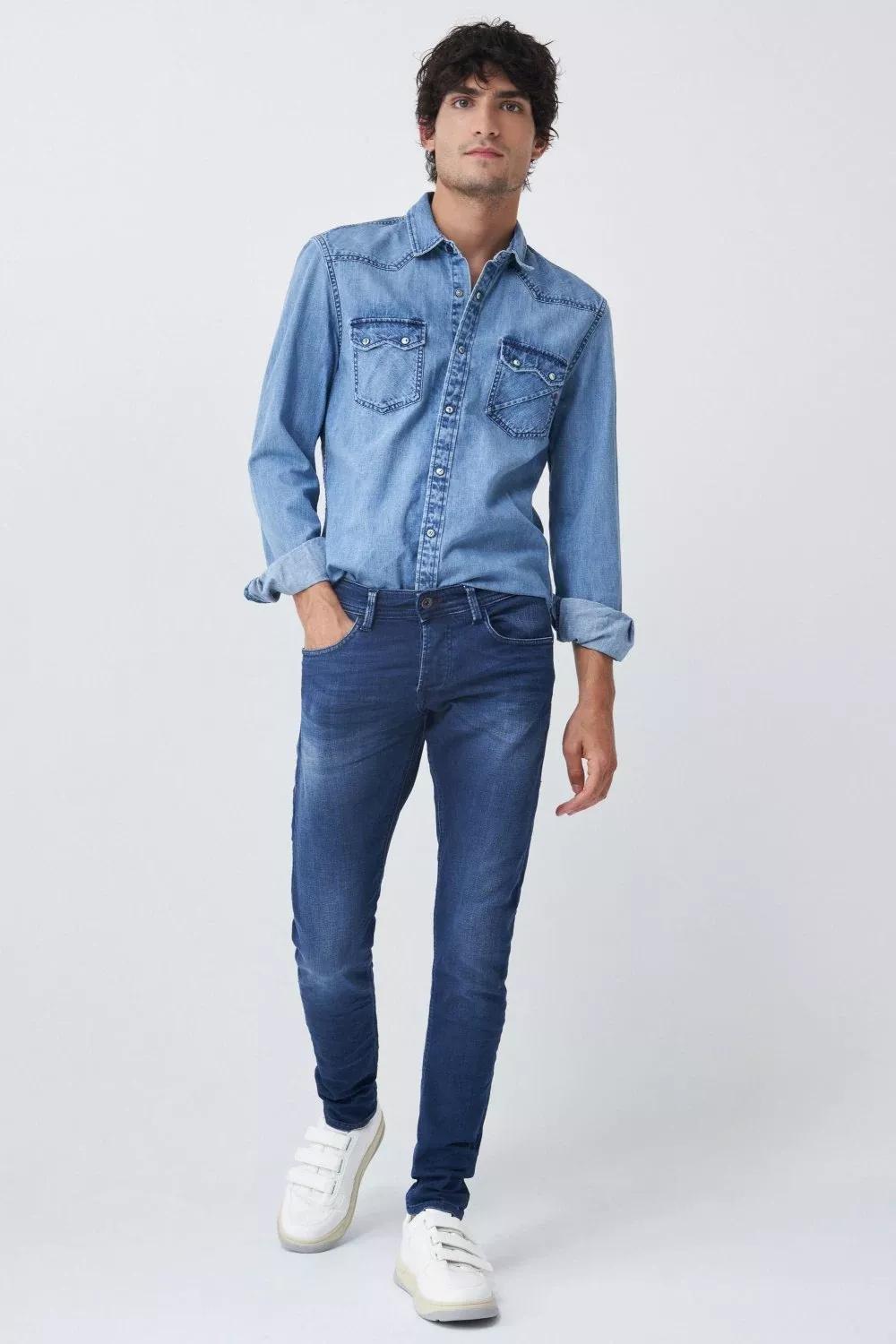 Blue Dark Skinny Clash Jeans, , large image number 0