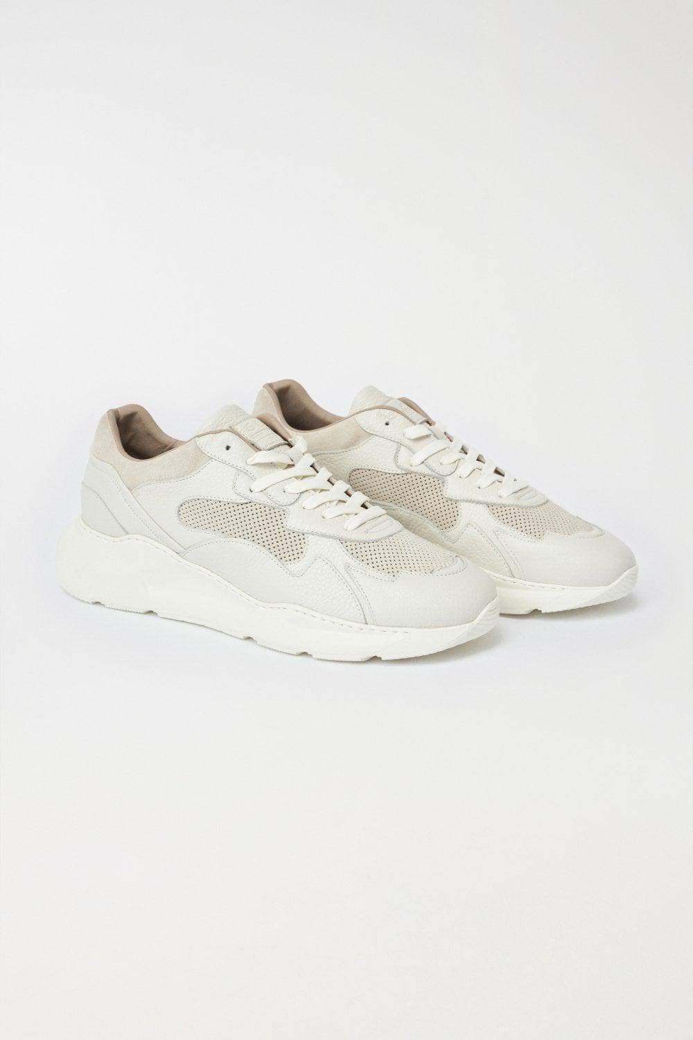 White Leather Sport Sneakers, Beige, large image number 0