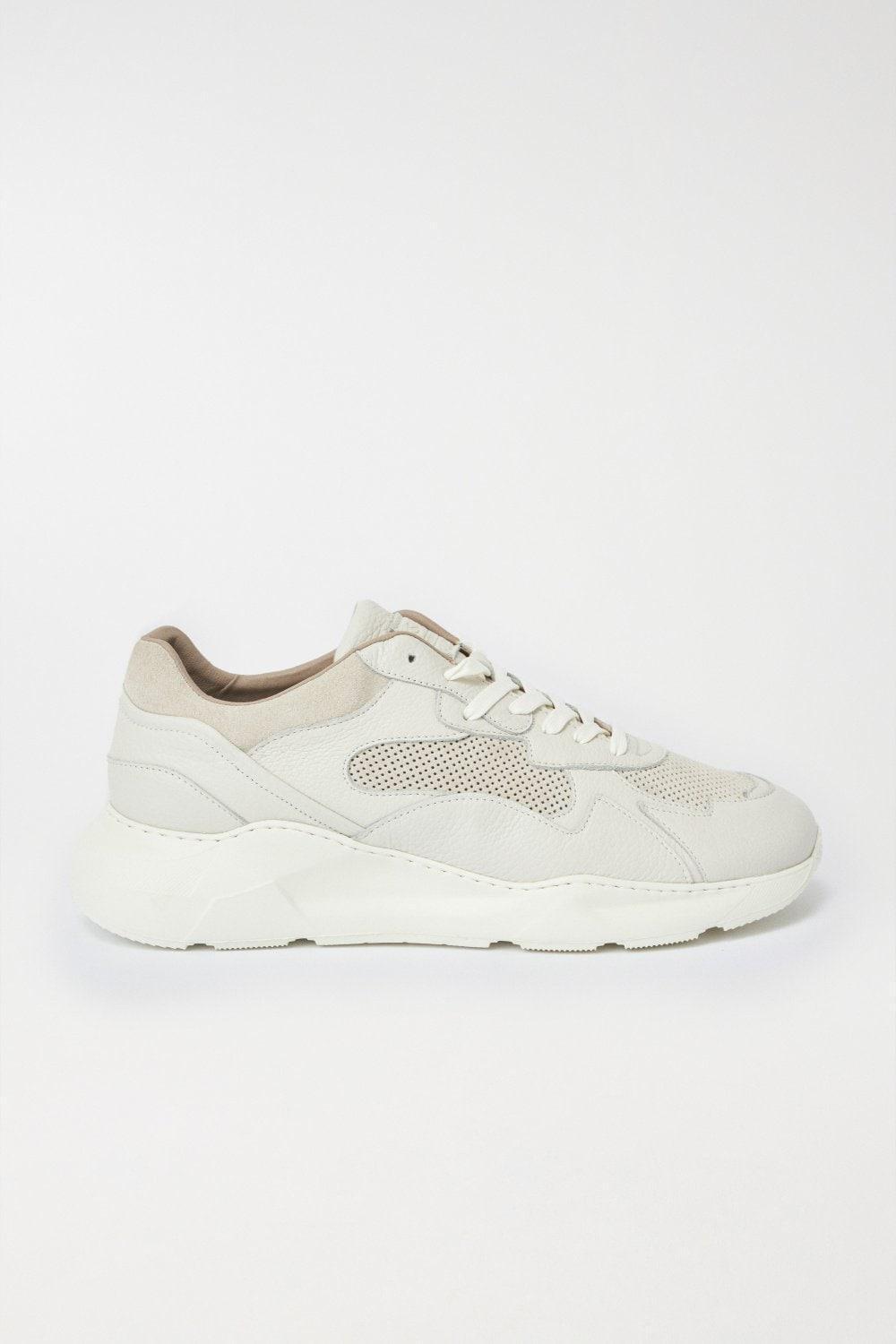 White Leather Sport Sneakers, Beige, large image number 3