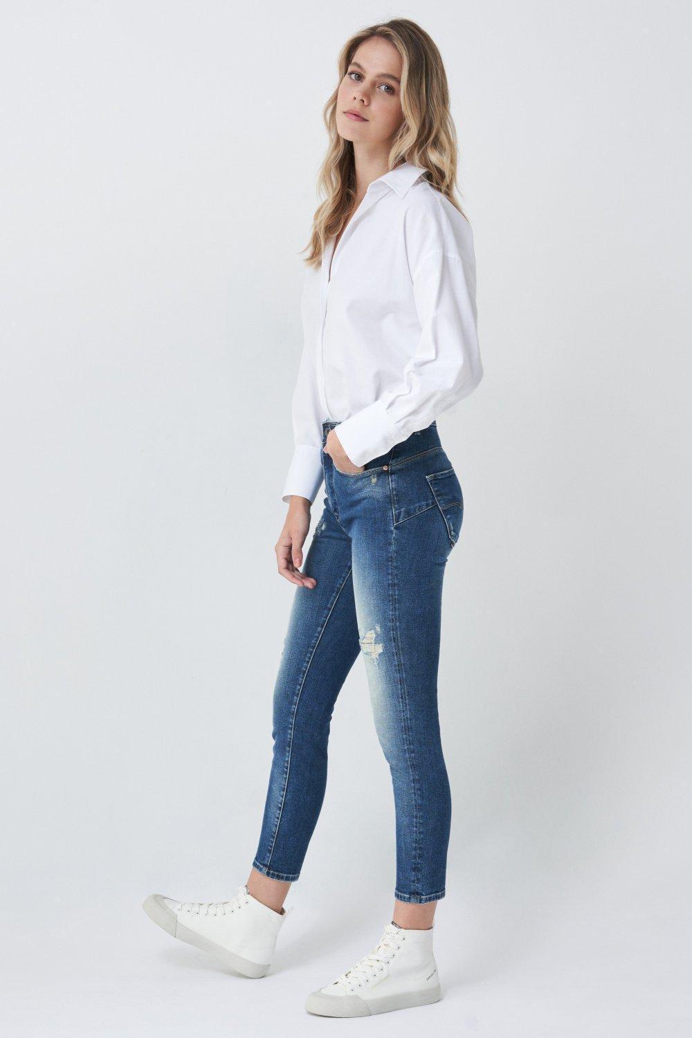 Blue Push In Secret Glamor Cropped Ganda Trousers, , large image number 4