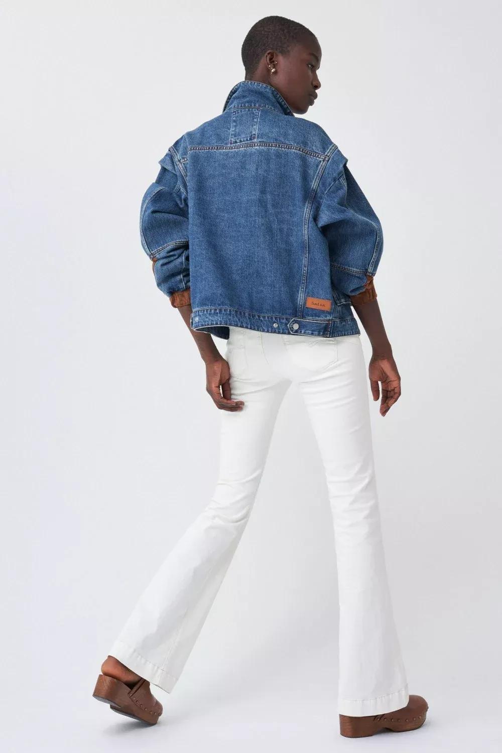 Blue Oversize Denim Jacket With Suede Details, Women, , large image number 4