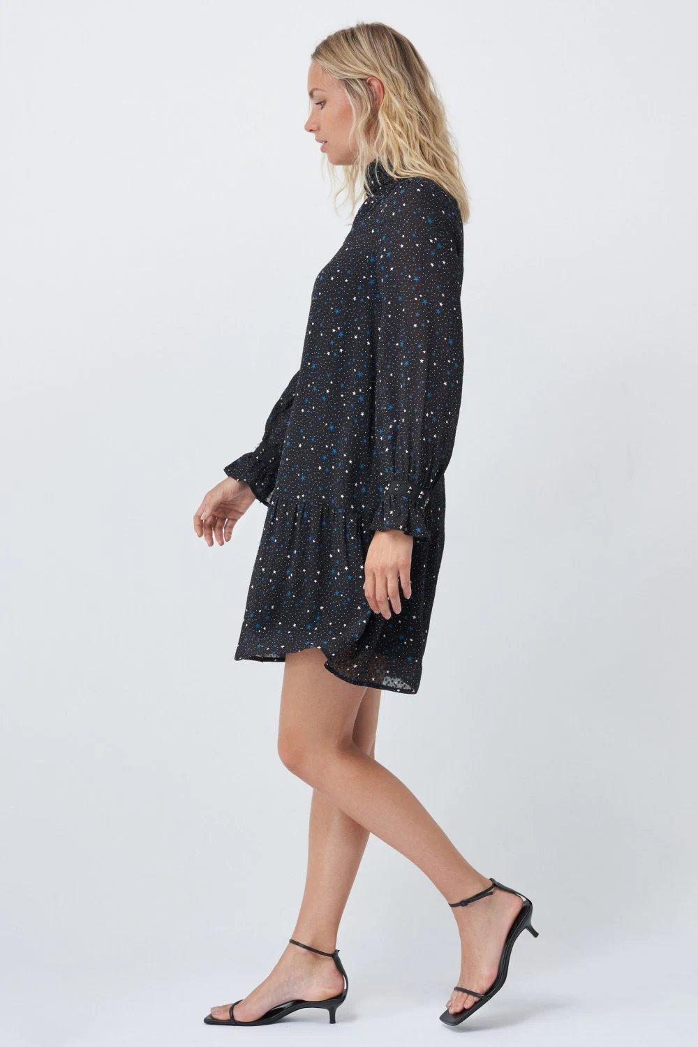 Black Star Print Collared Dress, , large image number 5
