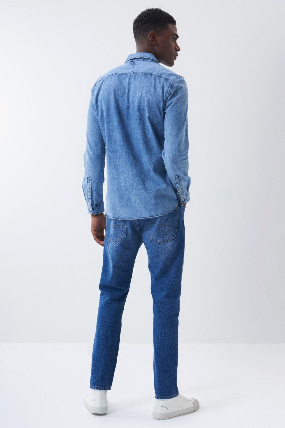 Blue Slim Denim S-Repel Shirt, Blue, large image number 1