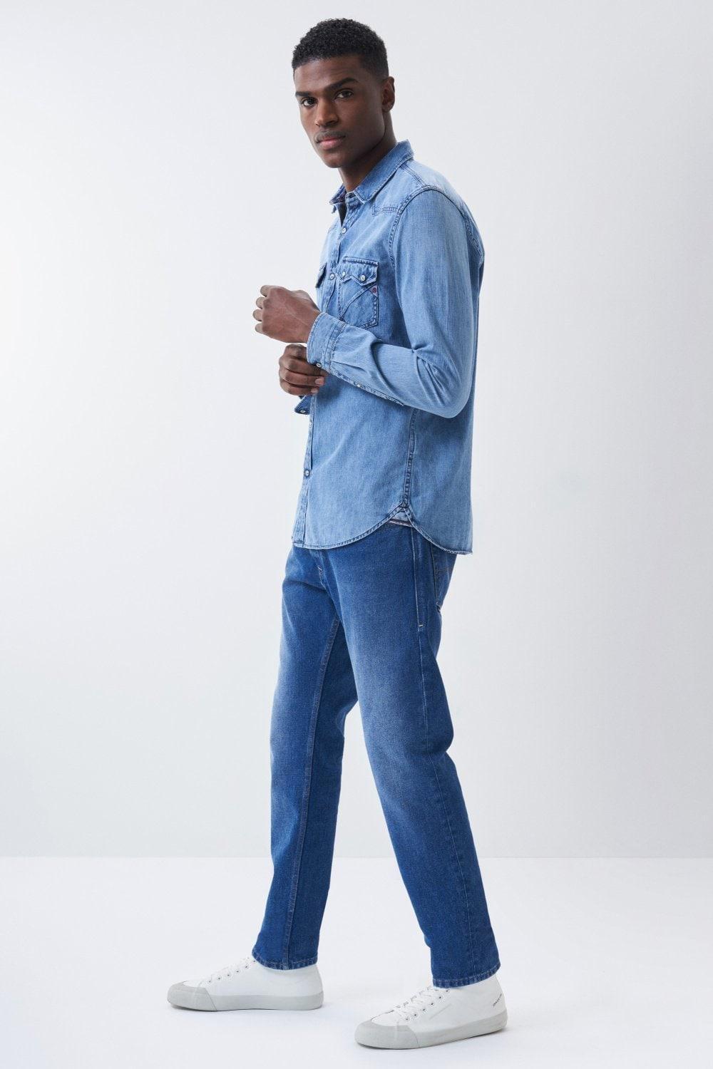 Blue Slim Denim S-Repel Shirt, Blue, large image number 3