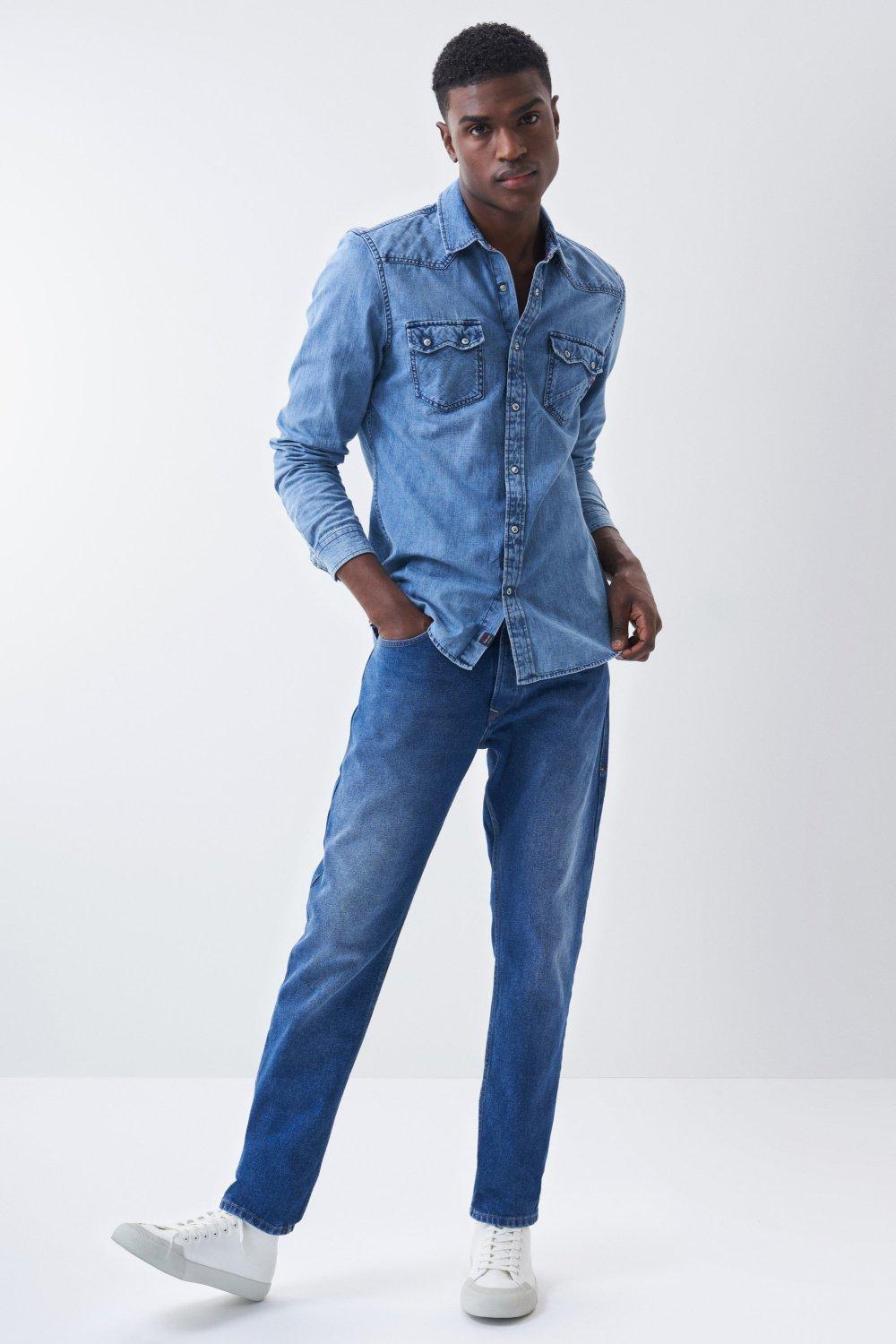 Blue Slim Denim S-Repel Shirt, Blue, large image number 4