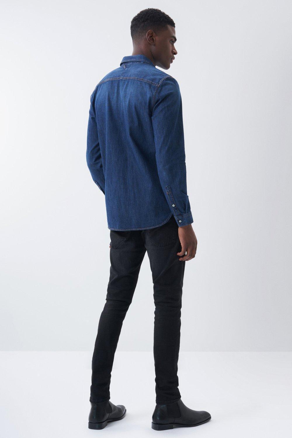 قميص جينز أزرق سليم ، مقاس S ، للرجال, , large image number 2