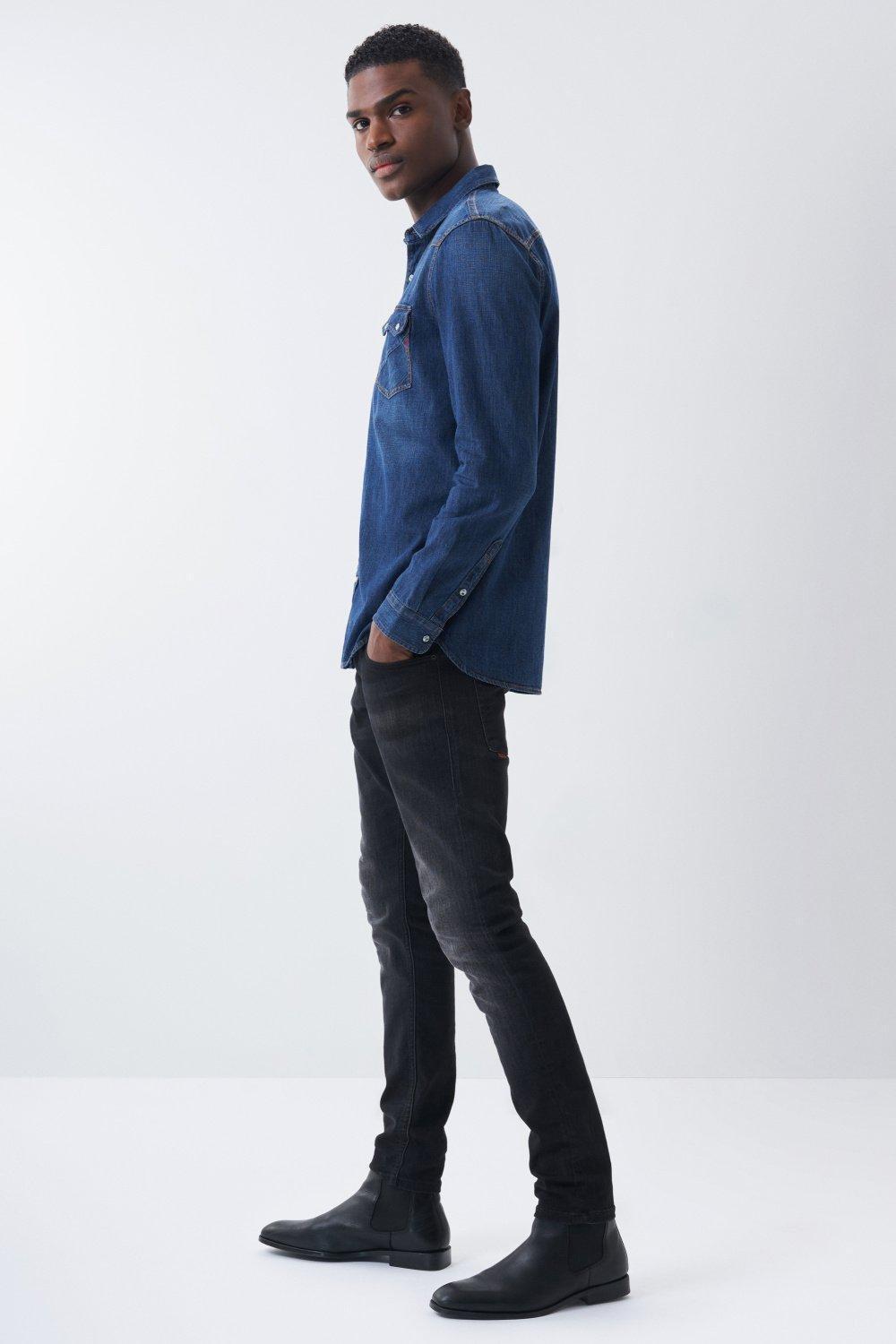 قميص جينز أزرق سليم ، مقاس S ، للرجال, , large image number 4