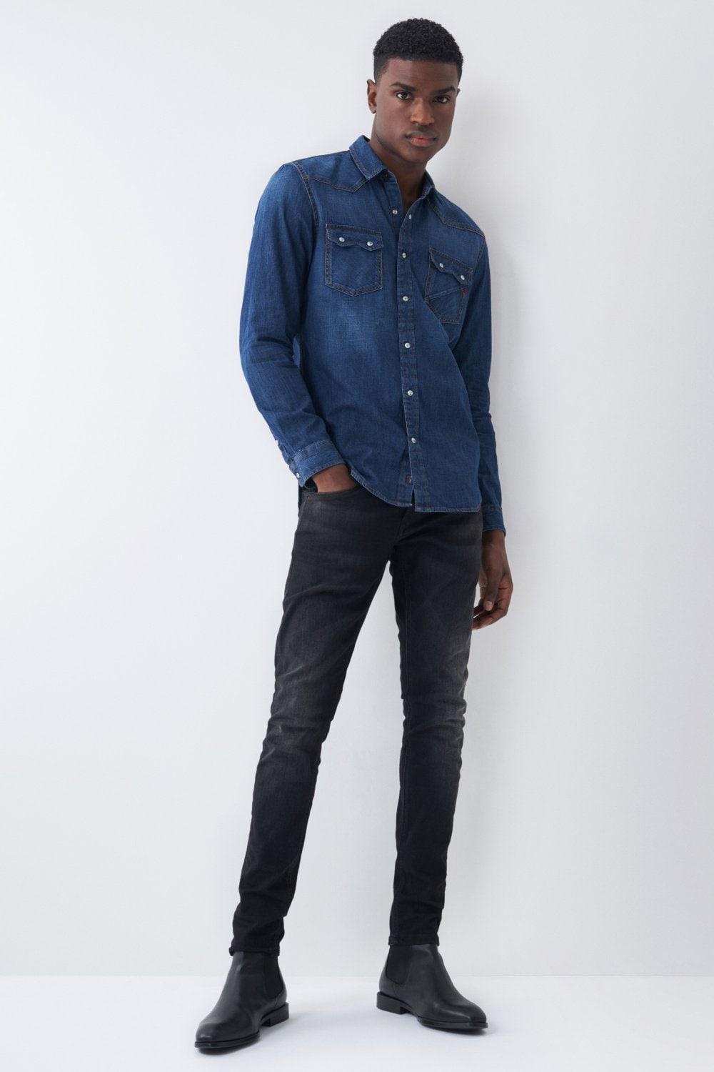 قميص جينز أزرق سليم ، مقاس S ، للرجال, , large image number 5