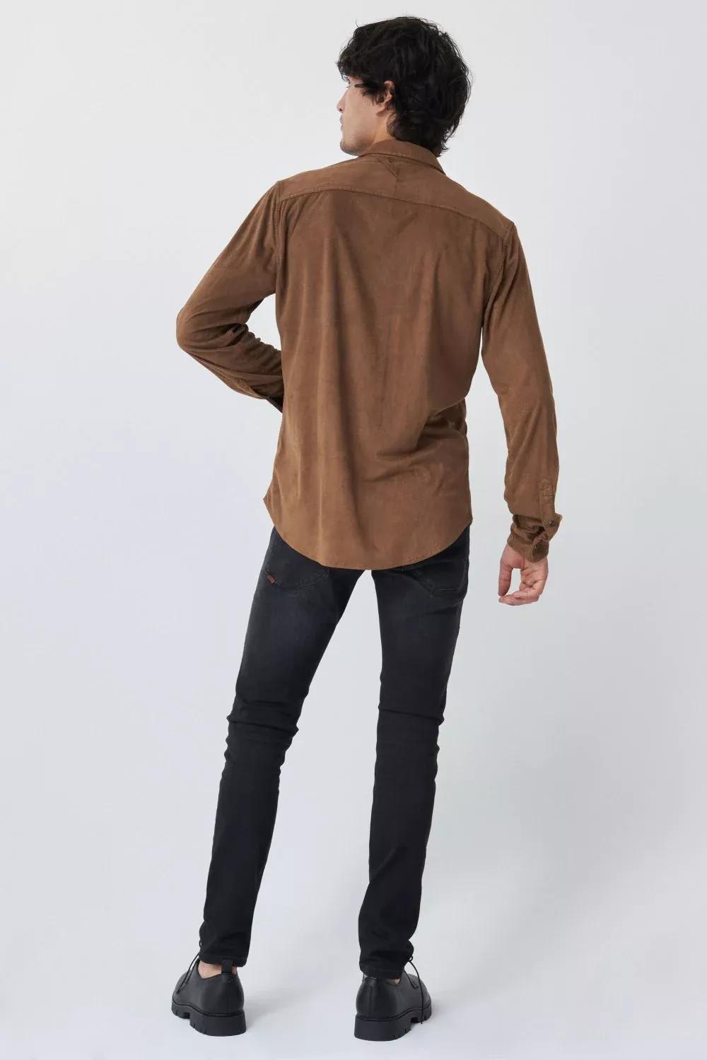 قميص شمواه بني مجسم ، رجاليي, Camel, large image number 2