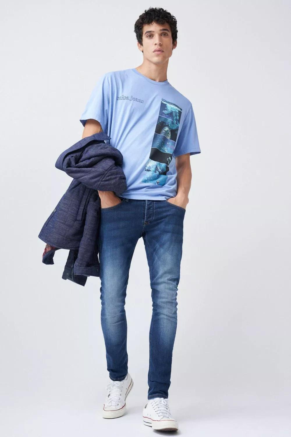 Blue Graphic Cotton Ocean T-Shirt, , large image number 0