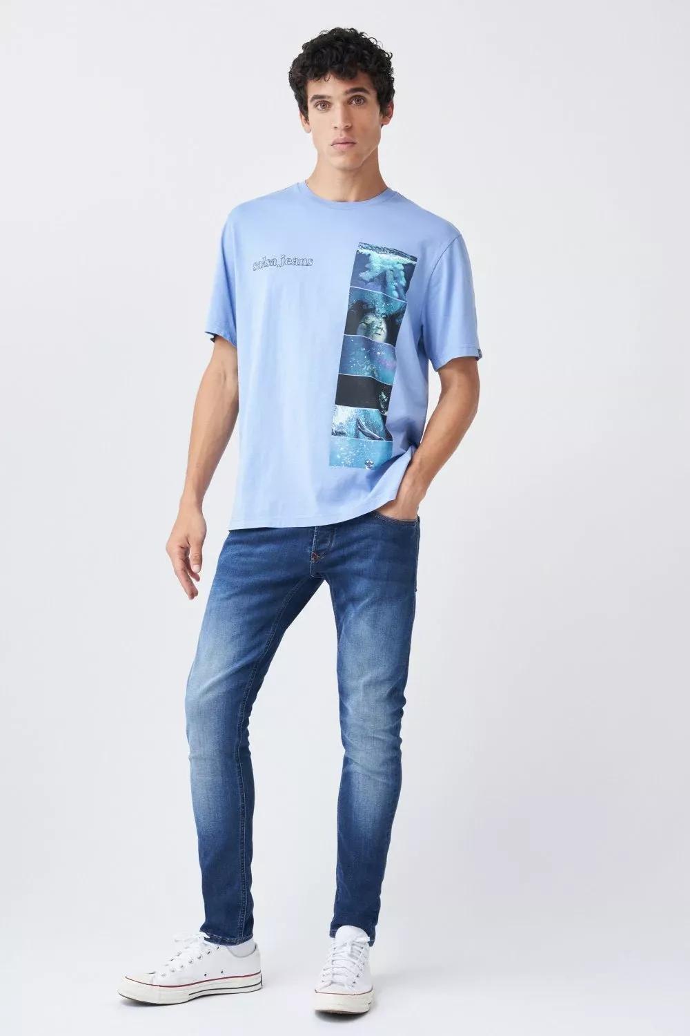 Blue Graphic Cotton Ocean T-Shirt, , large image number 3