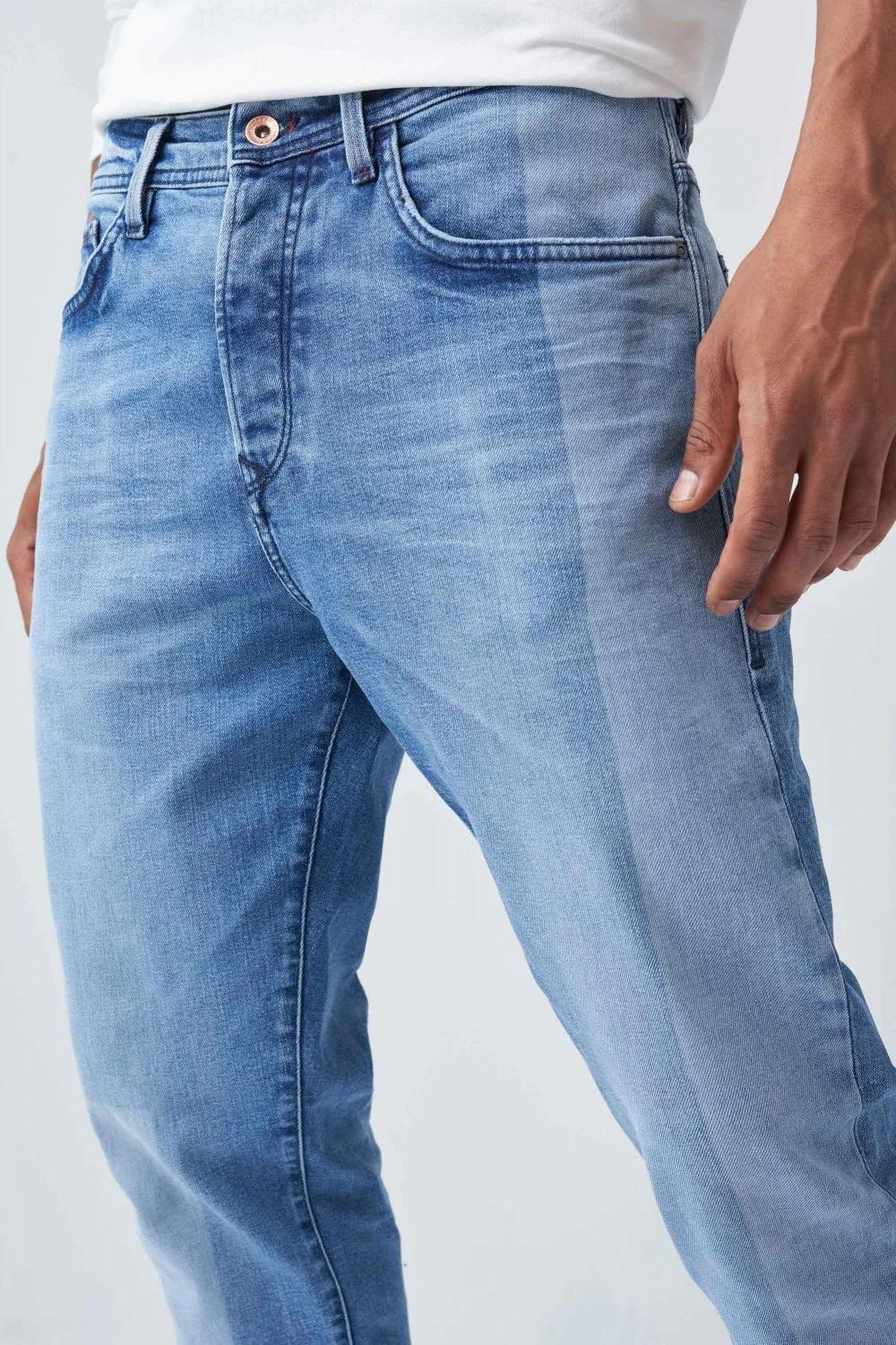 Blue Laser Effect Tapered Jeans, , large image number 1