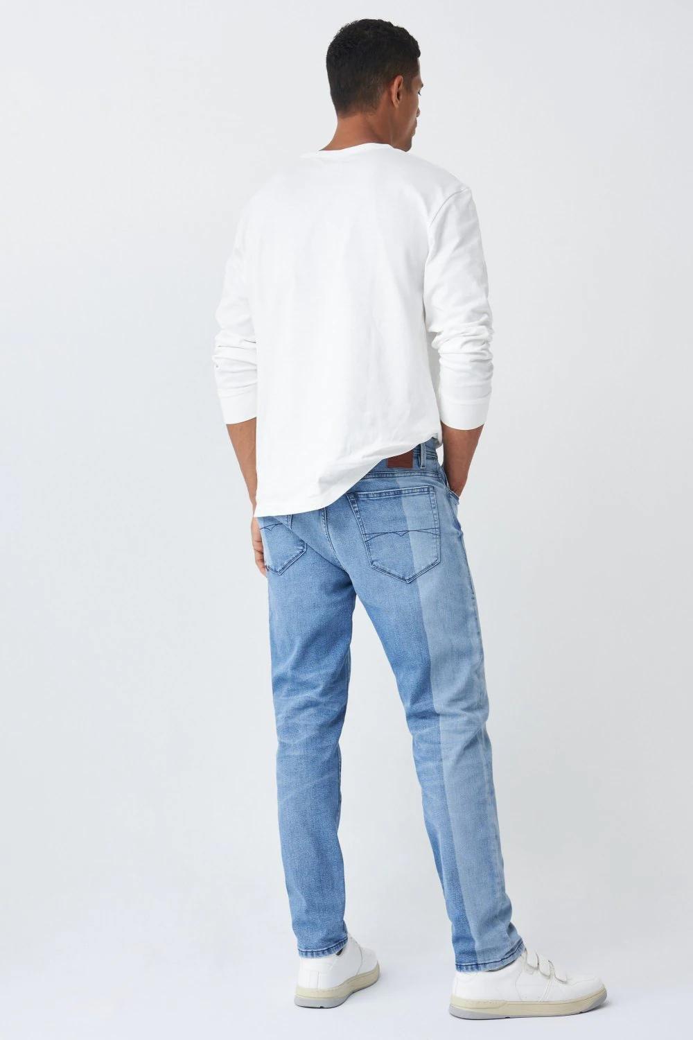 Blue Laser Effect Tapered Jeans, , large image number 2