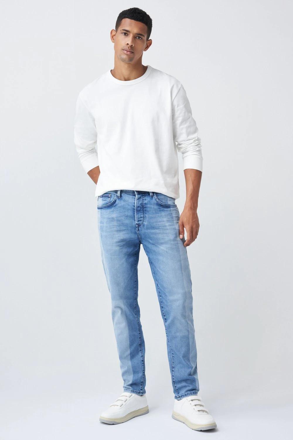 Blue Laser Effect Tapered Jeans, , large image number 3
