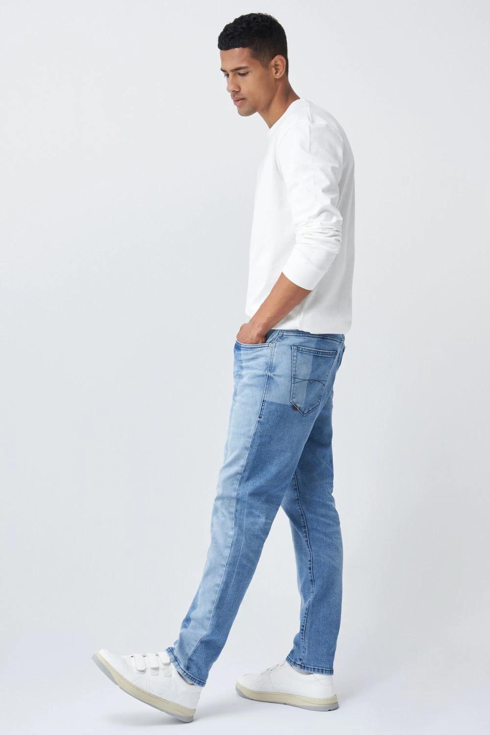 Blue Laser Effect Tapered Jeans, , large image number 4