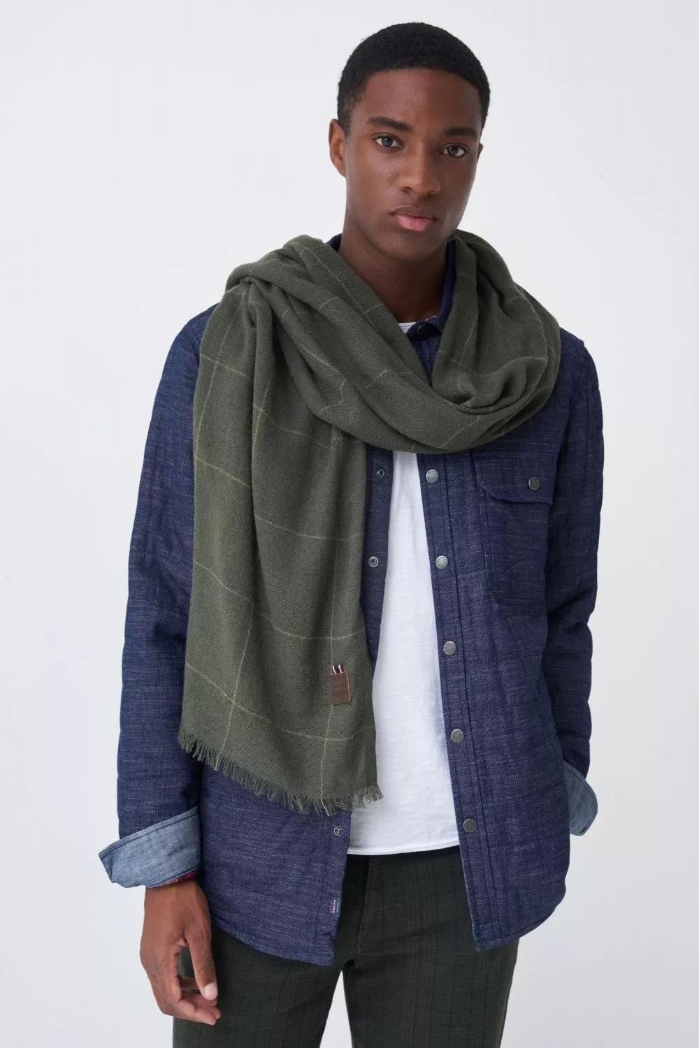 Green Light Plaid Print Scarf, Men, , large image number 1