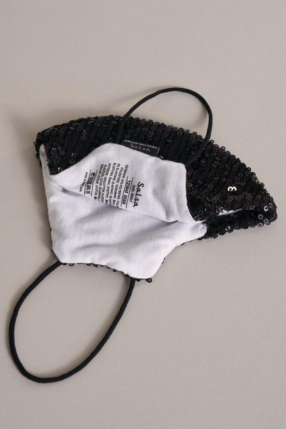 Black Reusable Face Mask With Sequins, Women, , large image number 0