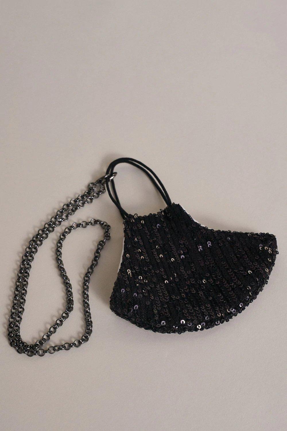 Black Reusable Face Mask With Sequins, Women, , large image number 1