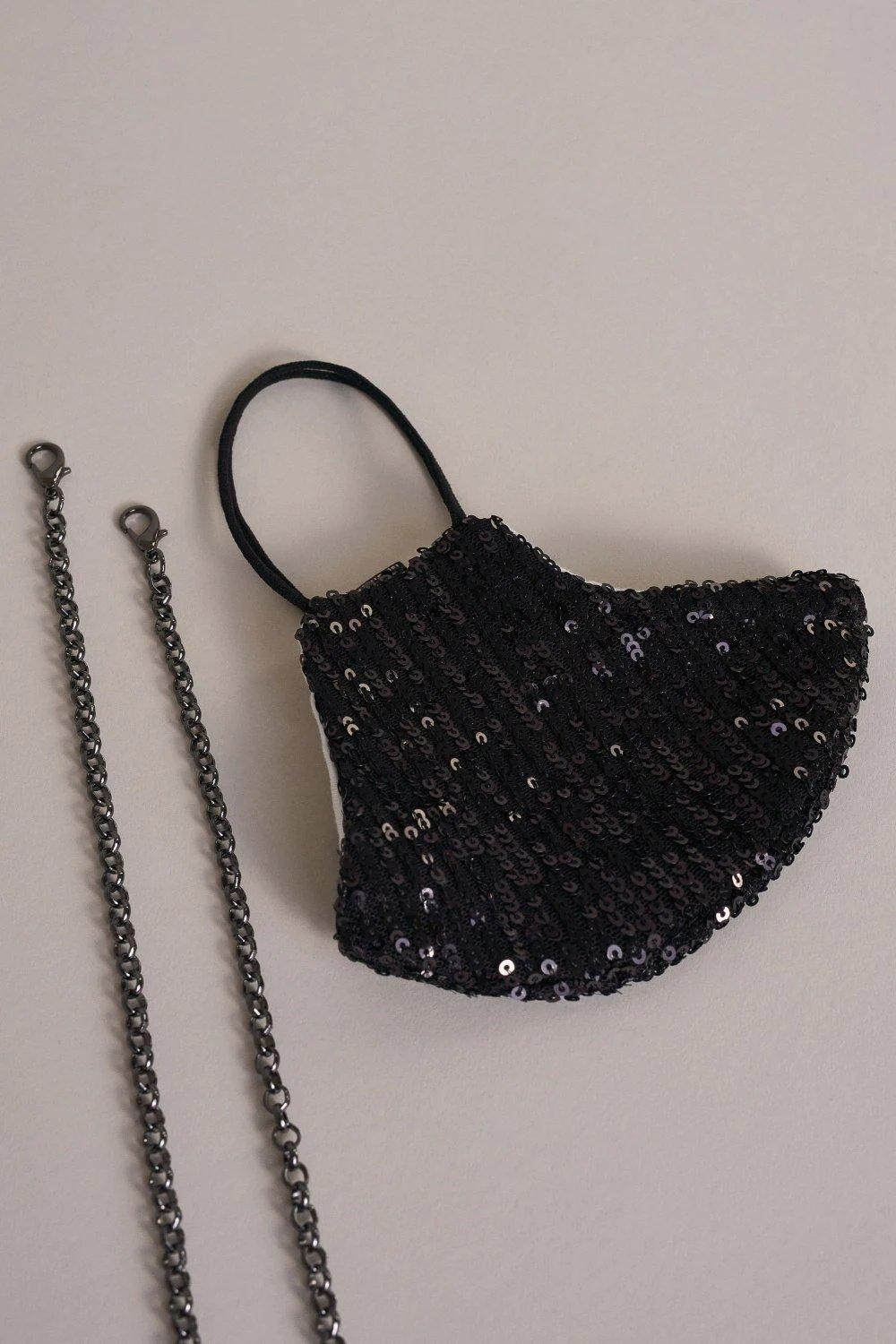 Black Reusable Face Mask With Sequins, Women, , large image number 2