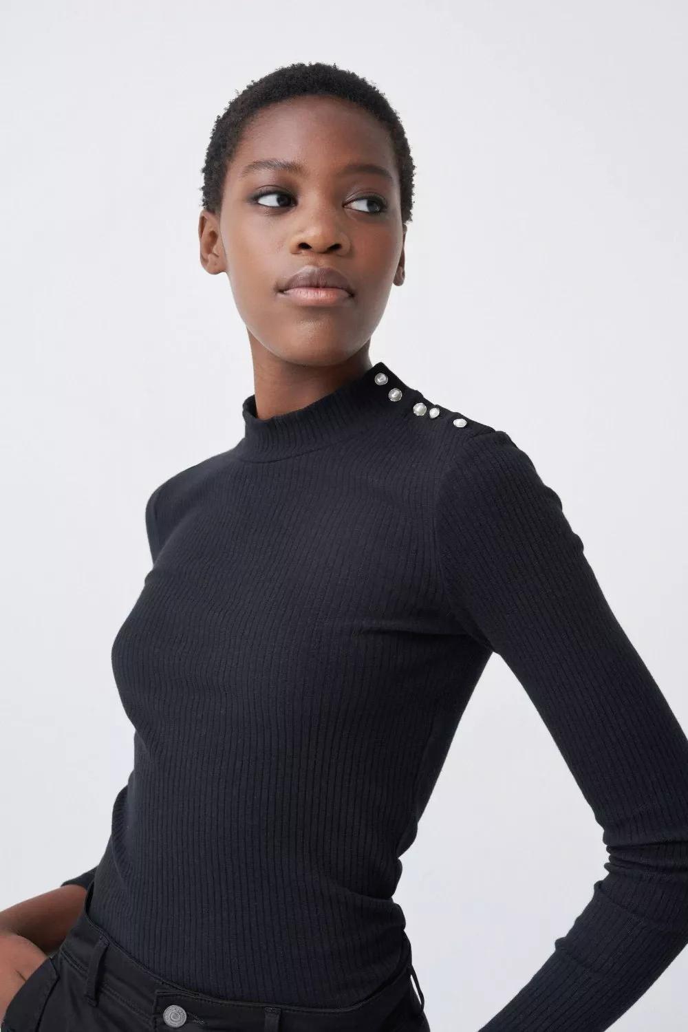 Black Mesh Knit Sweater, Black, large image number 0