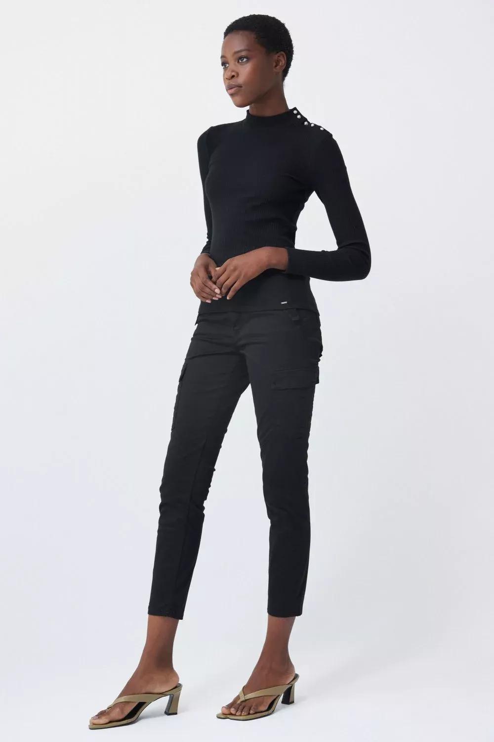 Black Mesh Knit Sweater, Black, large image number 3