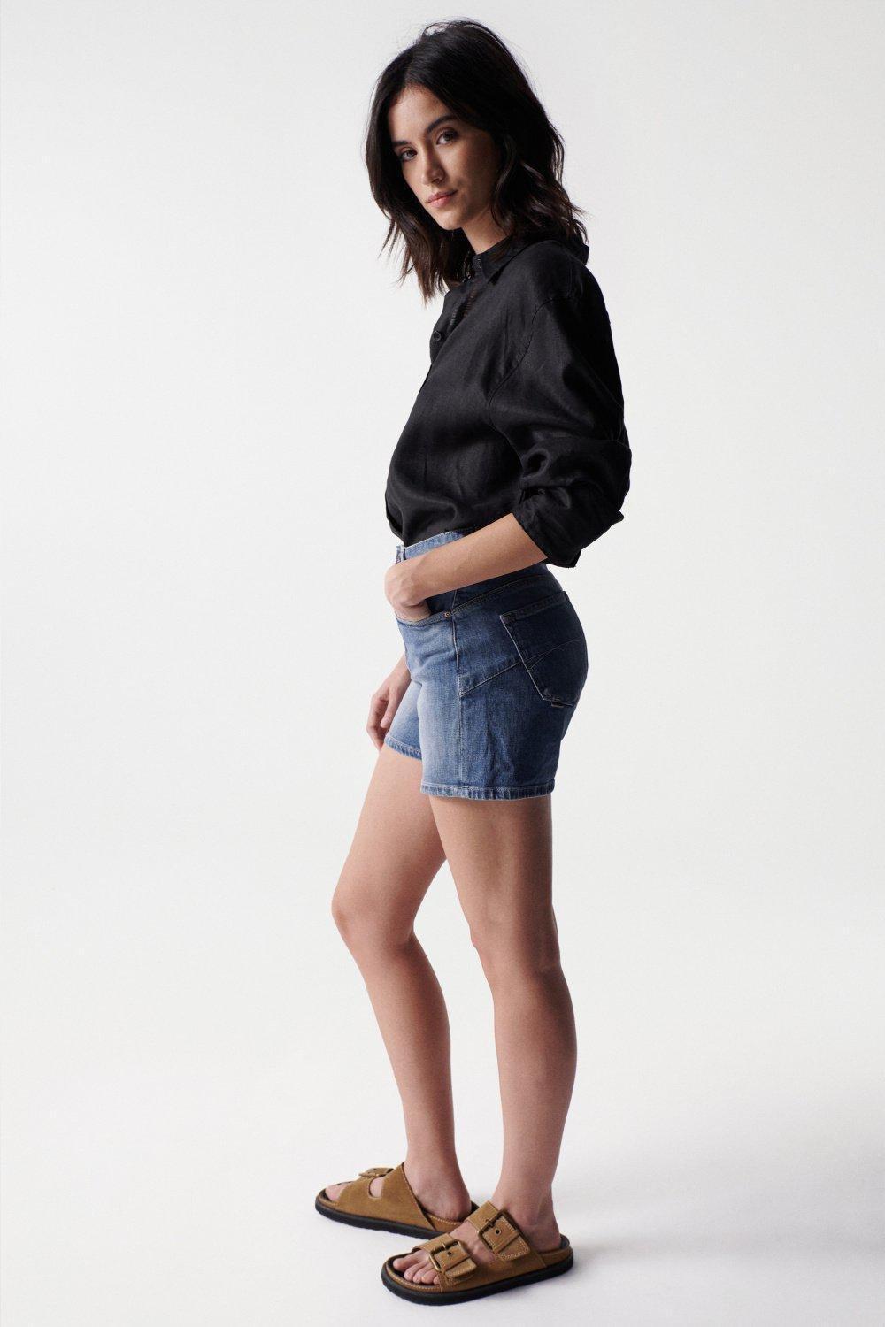 Blue Plain Booty Shorts, , large image number 3