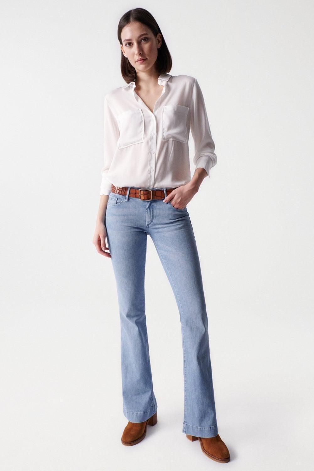 Blue Push Up Wonder Flare Jeans, Blue, large image number 2