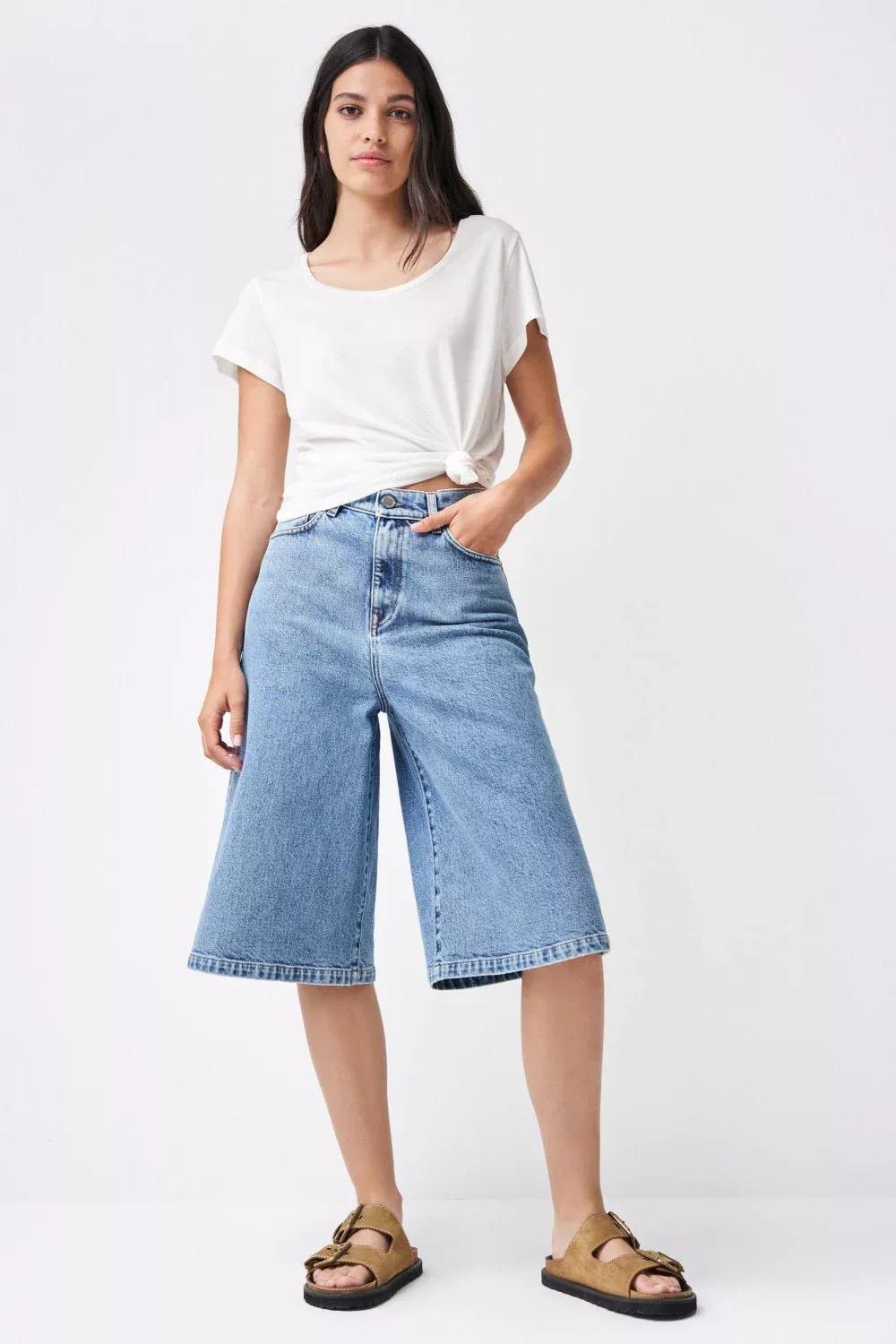 Blue Vintage Look Denim Bermuda Shorts, , large image number 0