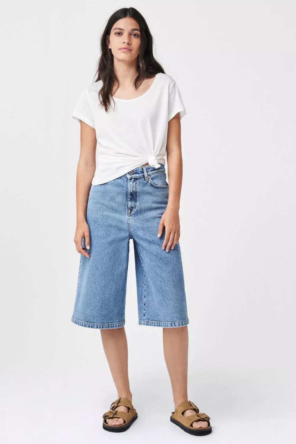 Blue Vintage Look Denim Bermuda Shorts, , large image number 3