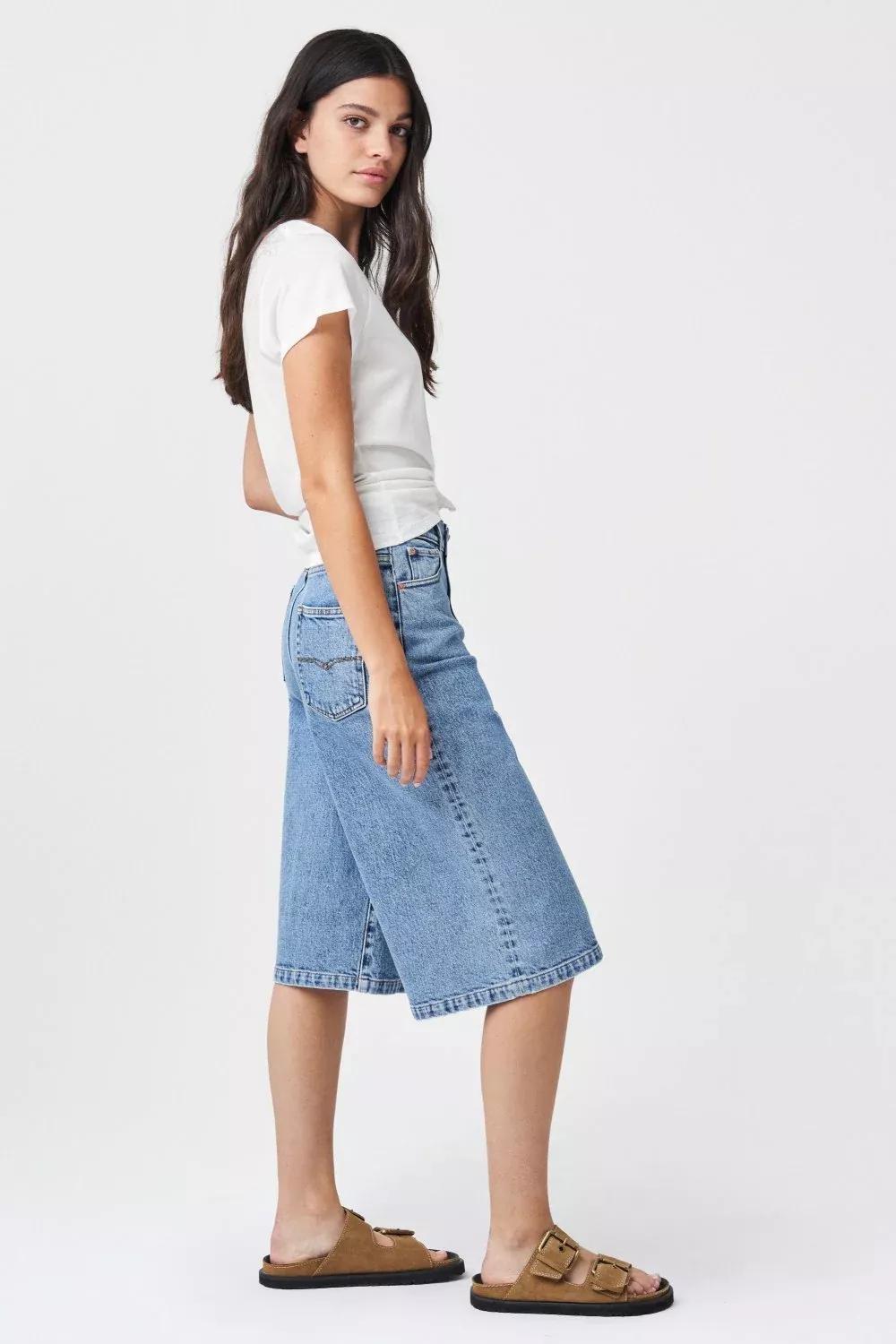Blue Vintage Look Denim Bermuda Shorts, , large image number 4