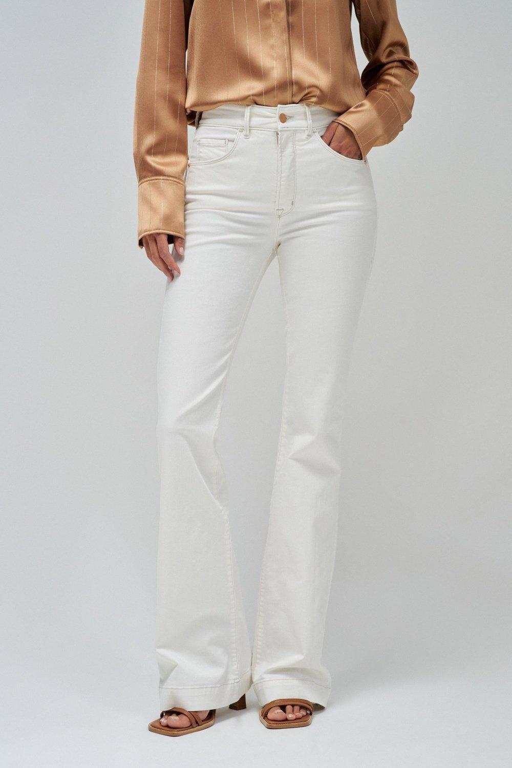 Beige Push In Secret Glamour Flare Twill Jeans, , medium