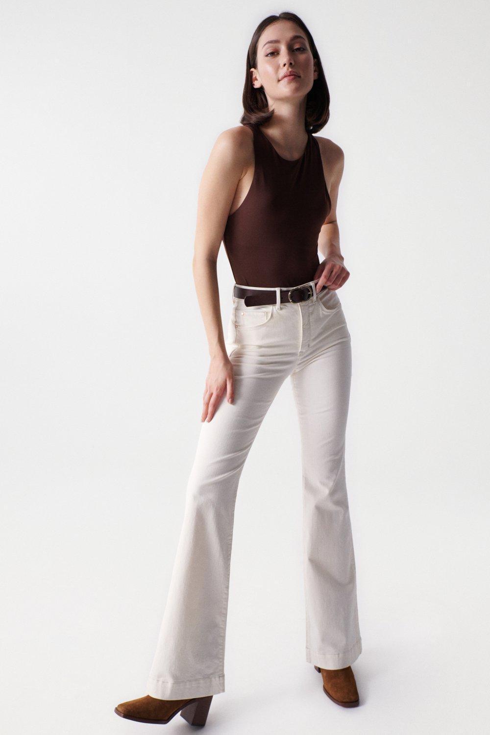 Beige Push In Secret Glamour Flare Twill Jeans, , large image number 1