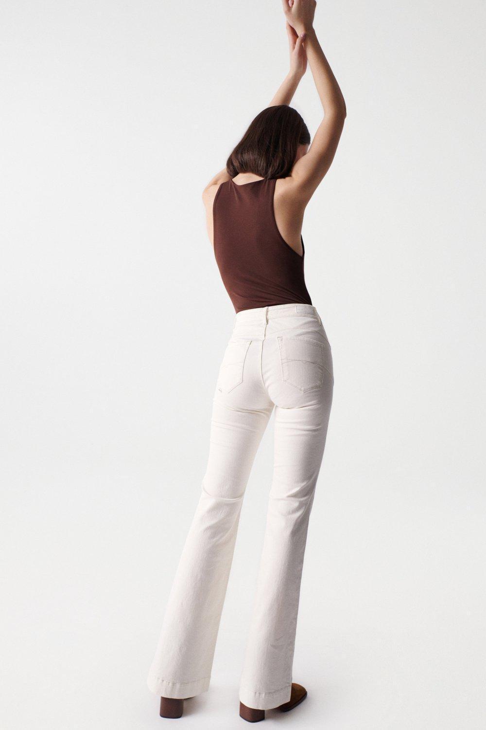 Beige Push In Secret Glamour Flare Twill Jeans, , large image number 3