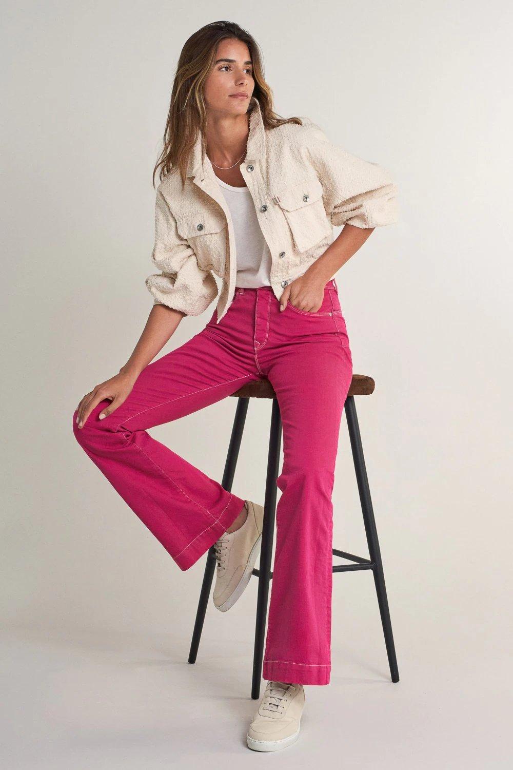 Pink Push In Secret Glamor Flare Twill Jeans, , large image number 0