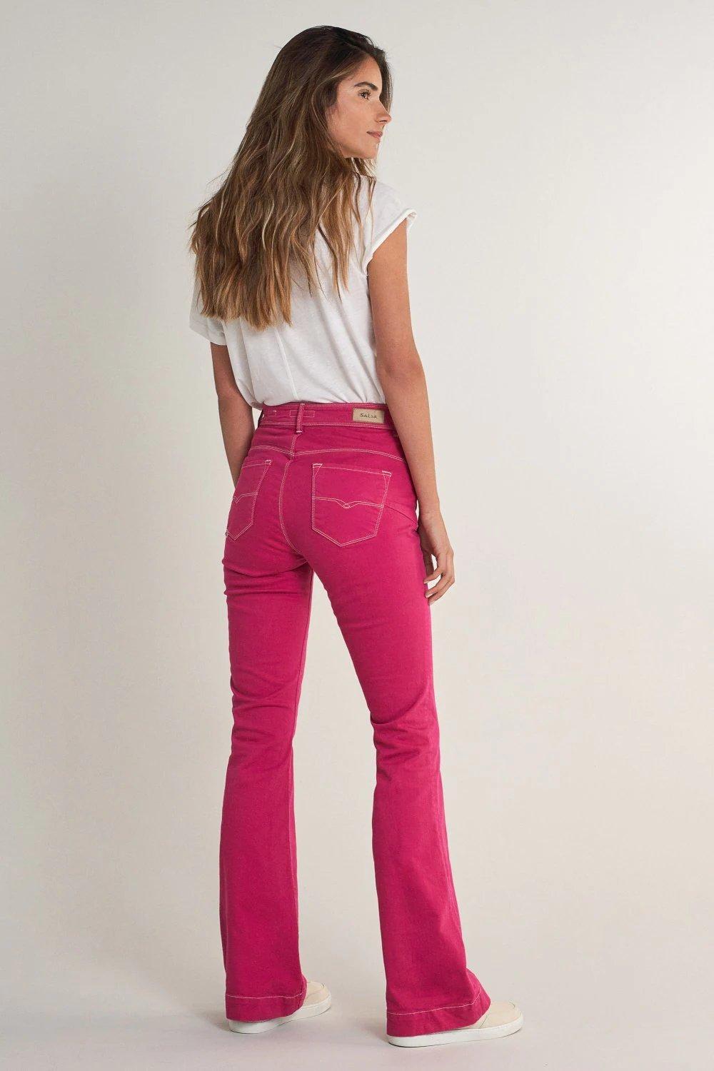 Pink Push In Secret Glamor Flare Twill Jeans, , large image number 2