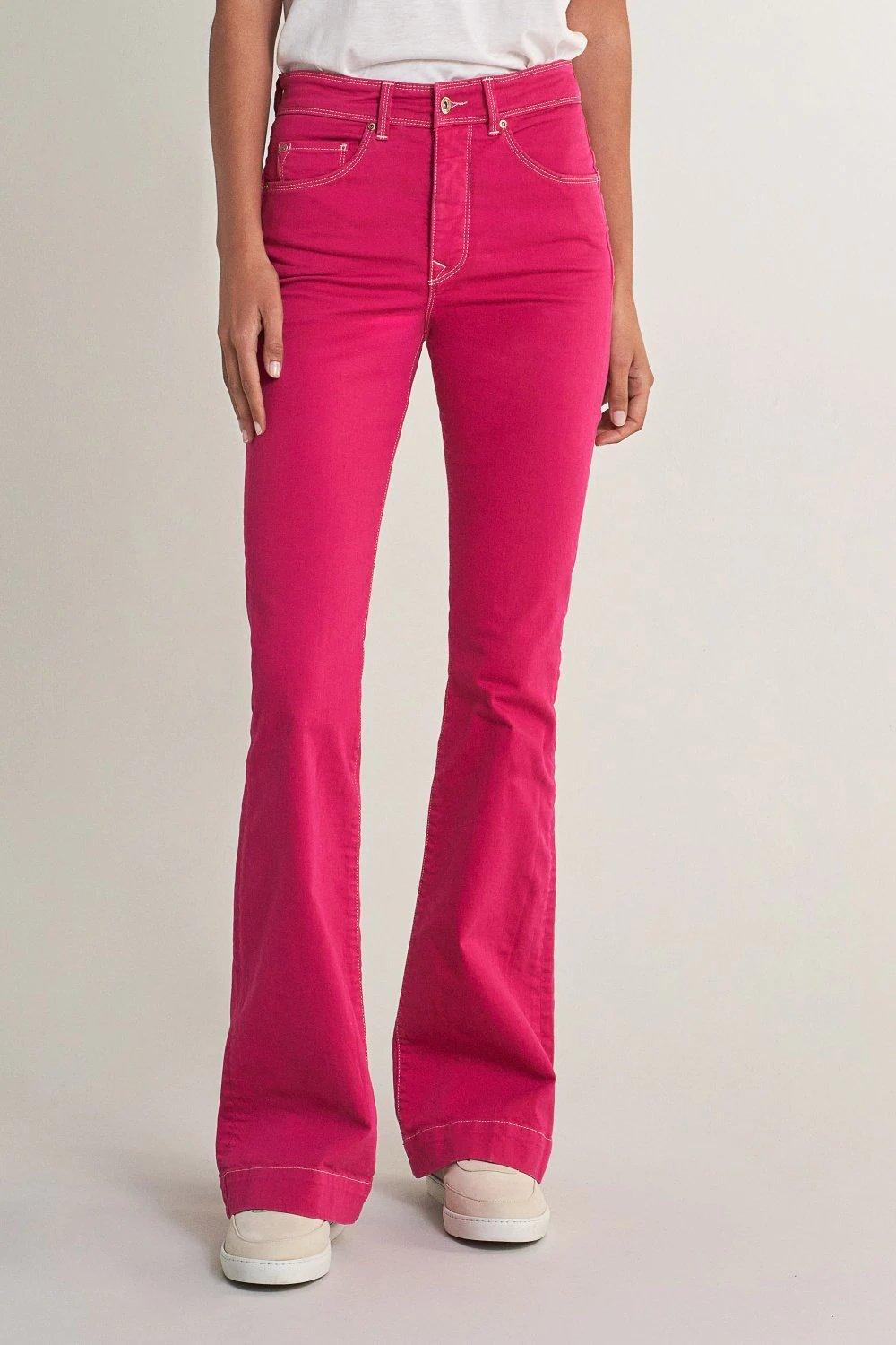 Pink Push In Secret Glamor Flare Twill Jeans, , large image number 3