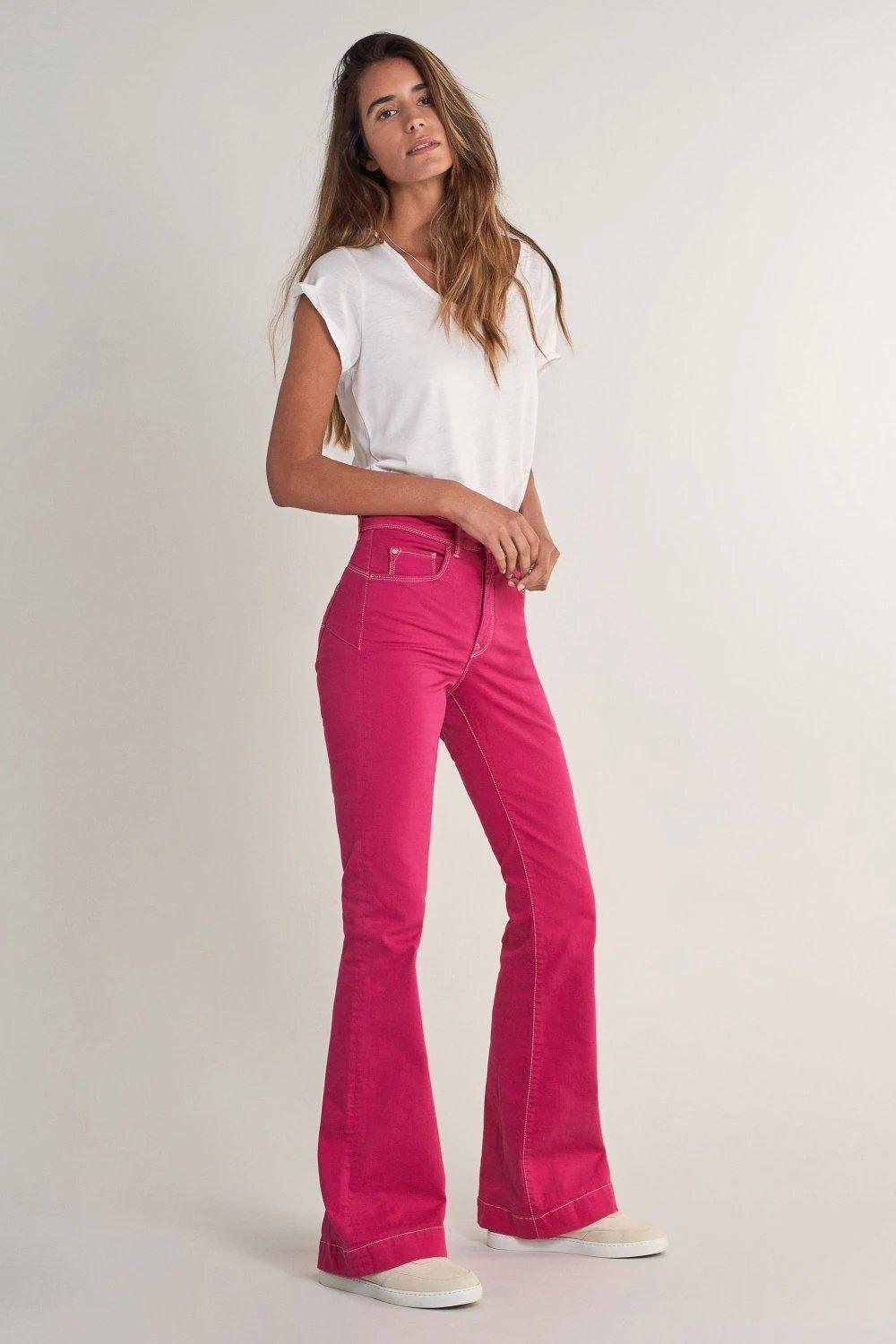 Pink Push In Secret Glamor Flare Twill Jeans, , large image number 4