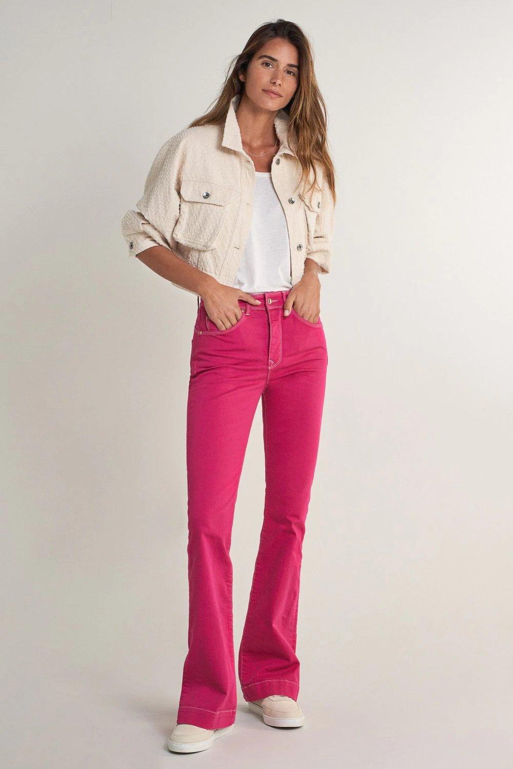Pink Push In Secret Glamor Flare Twill Jeans, , large image number 5