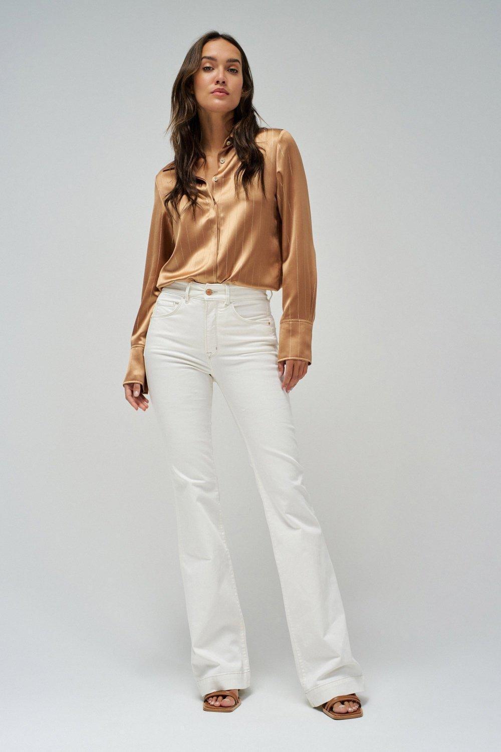 Push In Secret Glamour Flare Twill Jeans, Beige, medium