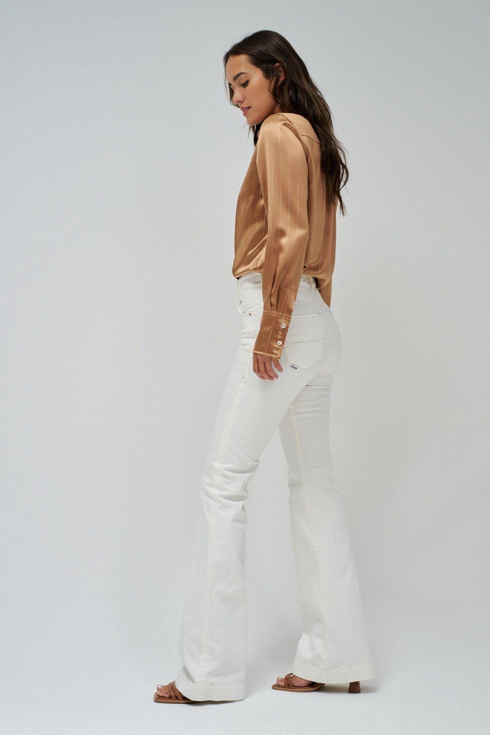 Push In Secret Glamour Flare Twill Jeans, Beige, medium