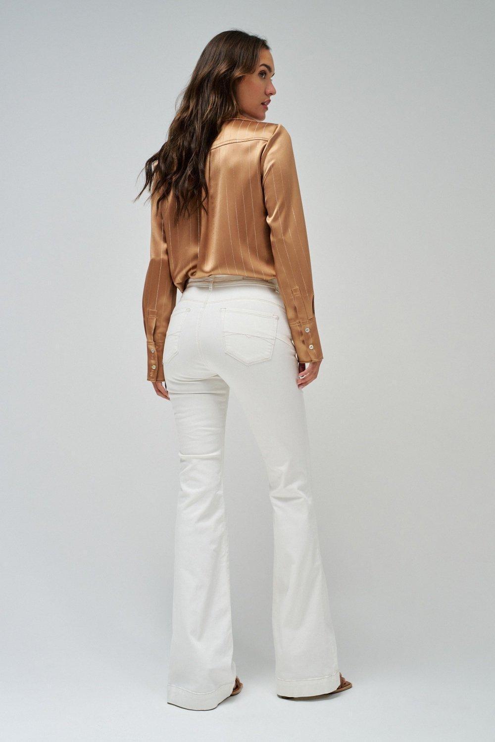 Beige Push In Secret Glamour Flare Twill Jeans, Beige, large image number 3