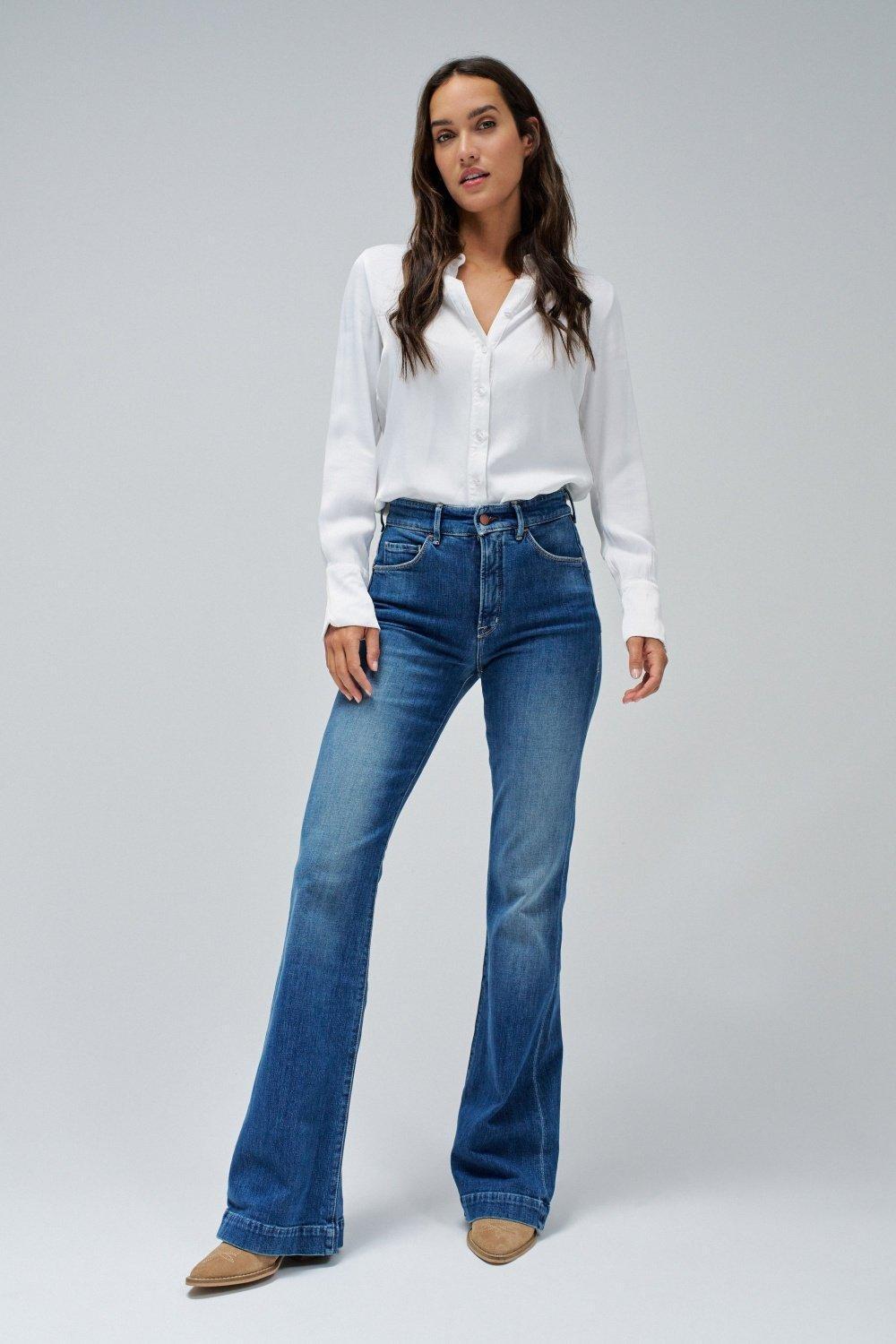 Blue Push In Secret Glamour Flare Jeans, Blue, large image number 2