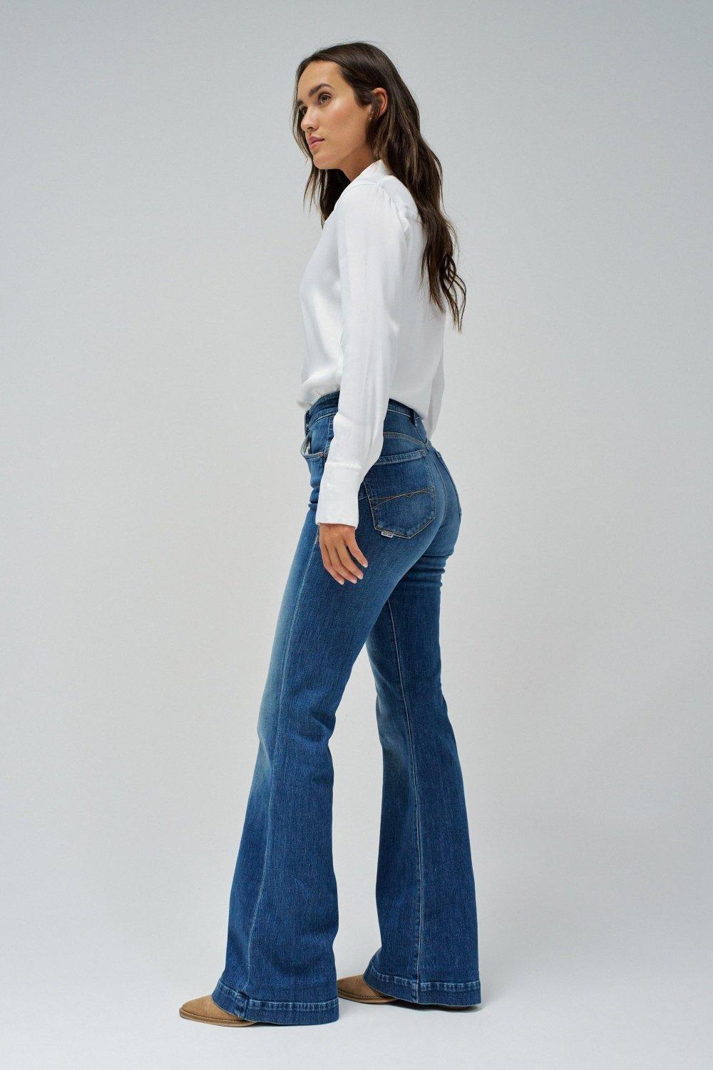 Blue Push In Secret Glamour Flare Jeans, Blue, large image number 5