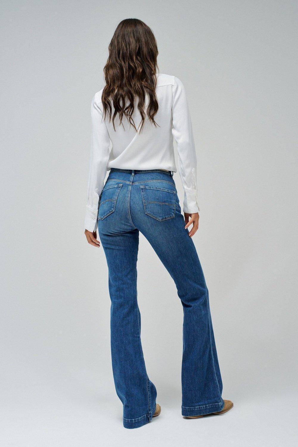 Blue Push In Secret Glamour Flare Jeans, Blue, large image number 6