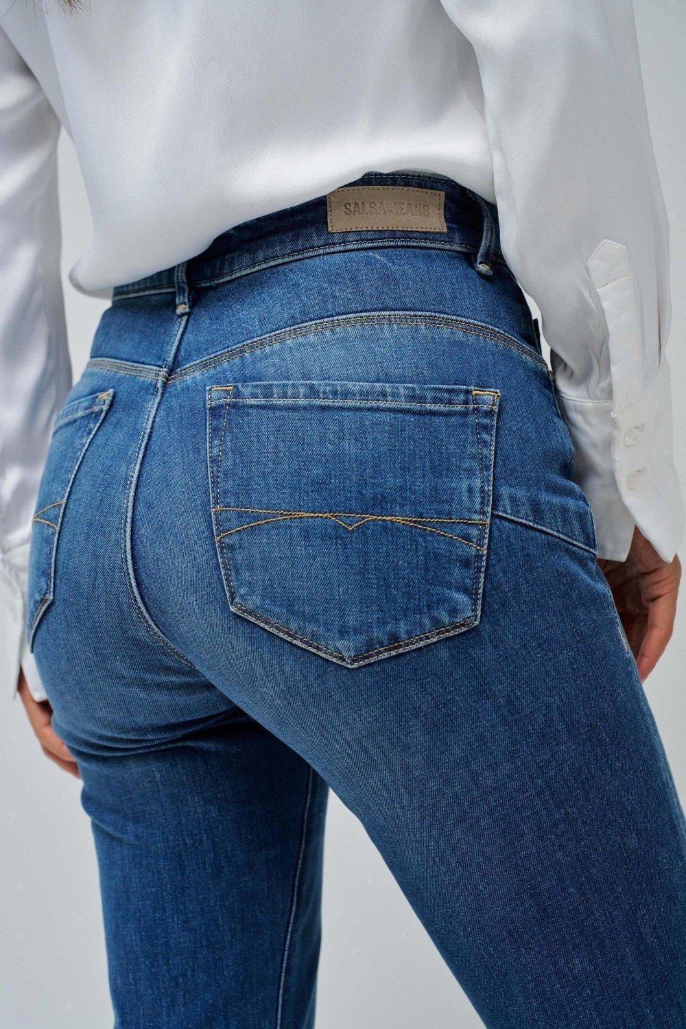 Blue Push In Secret Glamour Flare Jeans, Blue, large image number 9